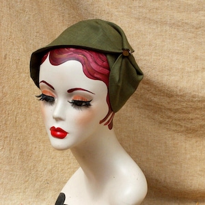 Olive Green Half Hat pure linen Summer // Headpiece Vintage 30s 20s Art Deco // elegant Diva Look // Headband Hairlost solution accessories