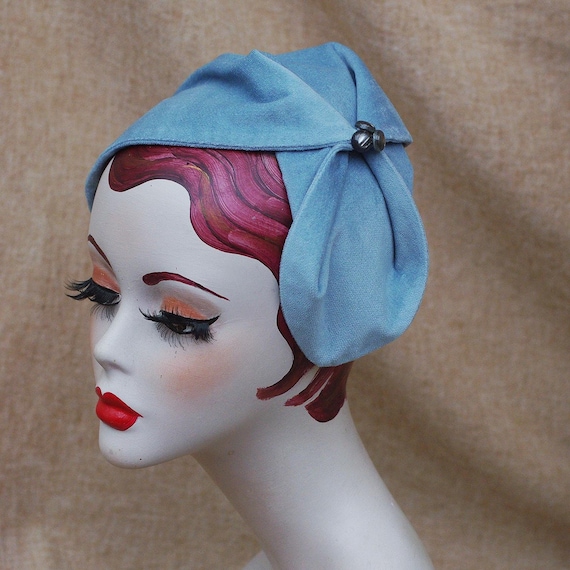 Powder Blue Velvet Half Hat Headband Headpiece Vintage 30s  display picture 1