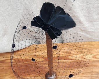 black veil bridal headpiece bird cage bride vintage feathers velvet bow elegant fascinator wedding bridesmaids black gothik