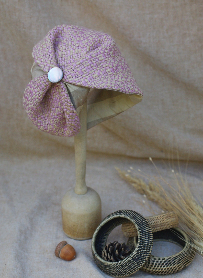 Breiter Haarreif Half Hat aus TWEED & SEIDE // Accessoires für Herbs in Rosa Beige // Vintage Stil der 20er 30er Jahre // Haarschmuck Wolle Bild 6