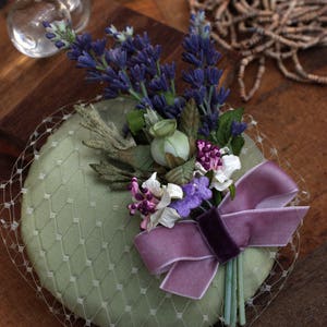 Provence lavender lilac green mint bridal headpiece fascinator corsage wedding accessoiries vintage bride bridesmaid silk fifties pastel image 4