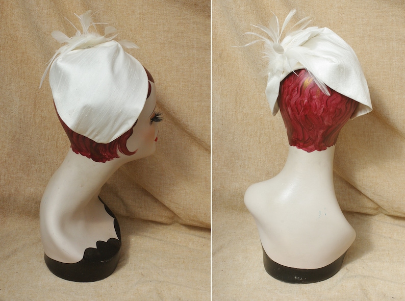 Vintage Wedding: Customizable Bridal Half Hat pure Silk . Headpiece cream ivory art deco style 20s 30s . halfhat Headband accessories bride image 3