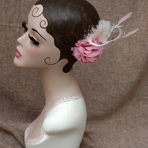 Bridal headpiece: dusky pink / mauve & ivory. Fascintor fot vintage bride or bridesmaid. Pink wedding colour. Customizable by Jazzafine image 2
