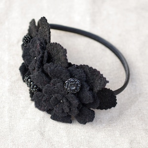 Victorian Style Headband style wool black winter ethno hippie festival russian carpatian Bucovina headpiece fascinator alice band gothik schwarz