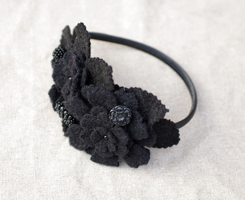 Victorian Style Headband style wool black winter ethno hippie festival russian carpatian Bucovina headpiece fascinator alice band gothik schwarz