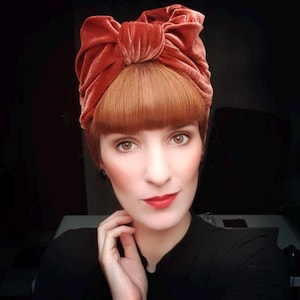 Rusty autumn Velvet Turban Headband / red hair accessories // FALL Vintage 20s 30s / Retro Art Nouveau Bow reddish copper red Urban