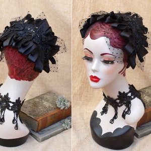 BLACK Victorian Style Headband // edwardian style accessories // headpiece fascinator gothik veil bird cage lace // hair lost hair covering