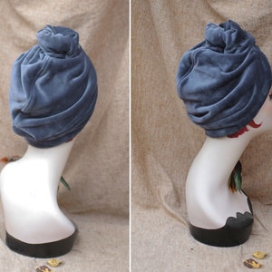 VELVET Turban hat deep green, pigeon blue or stone grey// Vintage diva 30s 40s Retro // accessories cancer hair lost therapy // Art nouveau image 8