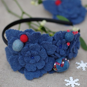 Victorian Style Headband style wool black winter ethno hippie festival russian carpatian Bucovina headpiece fascinator alice band gothik blau rot