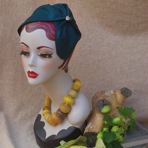Hoofdband Halve hoed LINNEN petrol donkergroen // elegant hoofddeksel jaren 20 / 30 fascinator vintage stijl Art Nouveau Art Deco zomer eenvoudig