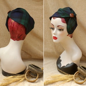 Tartan Half Hat navy blue & dark green . Pure Wool Headpiece Scotland Accessoires . Plaid Headband Vintage 30s 40 style statement Fascinator