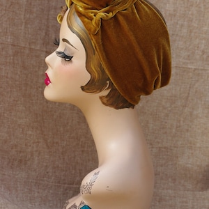 GOLDEN autumn Velvet Turban / Headband & Brooch for FALL / Vintage 40s 30s / Retro Art Nouveau Bow acorns / Urban image 6