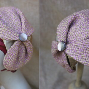 Breiter Haarreif Half Hat aus TWEED & SEIDE // Accessoires für Herbs in Rosa Beige // Vintage Stil der 20er 30er Jahre // Haarschmuck Wolle Bild 10