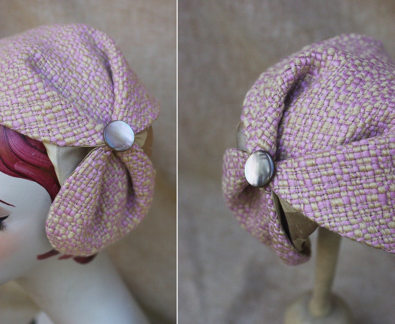 Breiter Haarreif Half Hat aus TWEED & SEIDE // Accessoires für Herbs in Rosa Beige // Vintage Stil der 20er 30er Jahre // Haarschmuck Wolle Bild 10