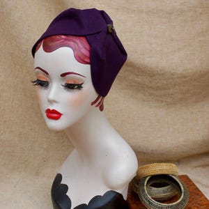 Dark Purple Half Hat pure linen Summer // berry Headpiece Vintage 30s 20s Art Deco Hair covering Headband Fascinator roaring accessories
