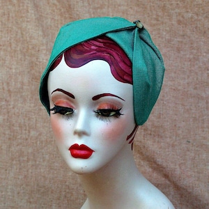 Hoofdband Half Hat LINNEN smaragdgroen turquoise petrol / elegant hoofddeksel jaren 20 30 fascinator vintage Art Nouveau Art Deco zomer haaruitval