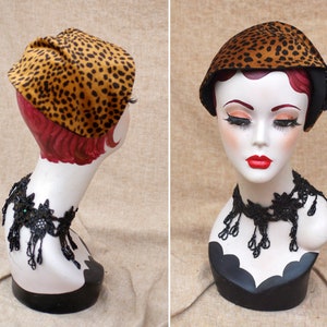 For LEO PRINT Lovers: Velvet Half Hat // Headpiece Vintage 30s 20s Art Deco // Headband Fascinator black copper animal print accessories