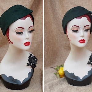 Donkergroene wollen hoofdband halve hoed hoofddeksel//Fascinator in vintage stijl uit de jaren 30/40//elegante diva urban geruite groenblauwe tartan