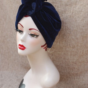 NAVY blue VELVET Turban hat // Vintage diva style // 30s 40s Retro // Unique // accessories // cancer hair lost therapy // Art nouveau image 8
