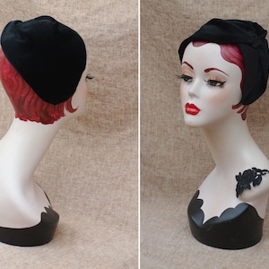 BLACK Velvet &  cotton Half Hat // Headpiece Vintage 30s 20s Art Deco // elegant Diva Look // Headband Fascinator black roaring accessories