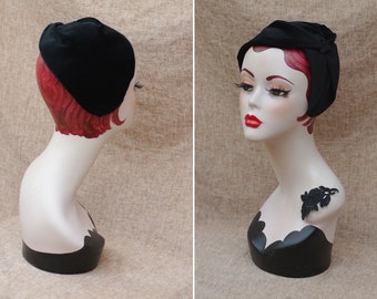 BLACK Velvet &  cotton Half Hat // Headpiece Vintage 30s 20s Art Deco // elegant Diva Look // Headband Fascinator black roaring accessories