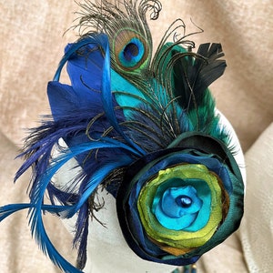 Headpiece Julietta bridal fascinator turquoise teal gold green peacock wedding bridesmaid bride vintage boho feathers ascot roaring twenties image 7