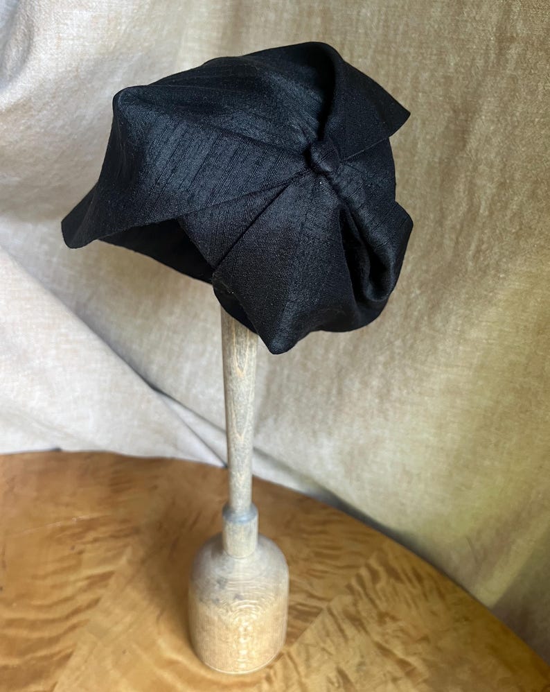 BLACK Silk Half Hat, elegant Headpiece Vintage Style 30s 20s Art Deco, Headband Fascinator, retro accessories, hair covering church funeral image 8
