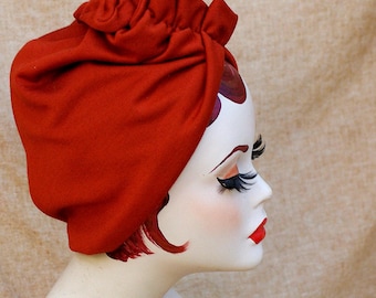 Turban d'automne rouille rouge terre cuite brun rougeâtre // accessoires chapeau turban fermé // Vintage années 30 40 pour rousses automne automnal