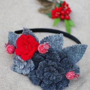 Victorian Style Headband style wool black winter ethno hippie festival russian carpatian Bucovina headpiece fascinator alice band gothik grau rot