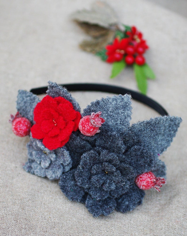 Victorian Style Headband style wool black winter ethno hippie festival russian carpatian Bucovina headpiece fascinator alice band gothik grau rot