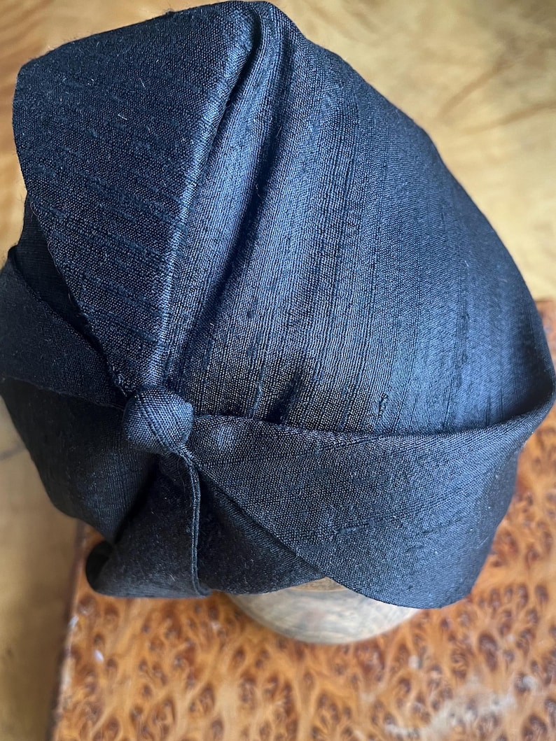 BLACK Silk Half Hat, elegant Headpiece Vintage Style 30s 20s Art Deco, Headband Fascinator, retro accessories, hair covering church funeral image 10