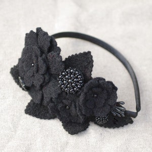 Victorian Style Headband style wool black winter ethno hippie festival russian carpatian Bucovina headpiece fascinator alice band gothik image 5