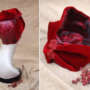 Wine Red Velvet Half Hat // Headpiece Vintage 30s 20s Art Deco // Diva Headband Fascinator accesories Valentines // engagement gift idea image 8