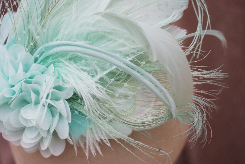 Bridal Sash /& Headpiece vintage wedding belt Fascinator Bride light green Peacock edwardian romantic Bridesmaid MINT PALE GEEN