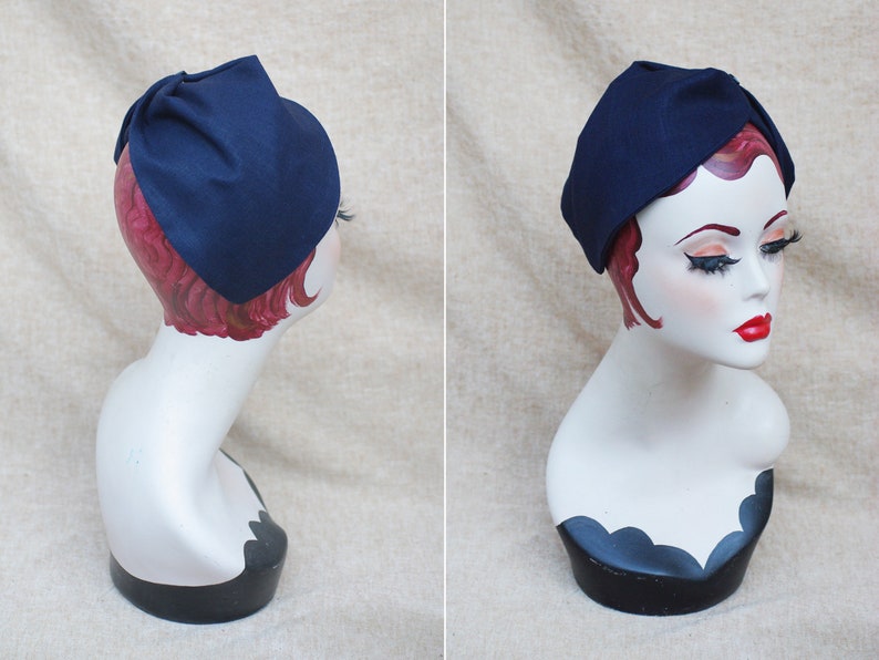 NAVY blue Half Hat pure linen Summer // Headpiece Vintage 30s 20s Art Deco // elegant Diva Look // Headband Fascinator roaring accessories image 7