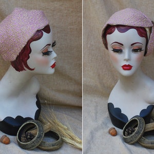 Breiter Haarreif Half Hat aus TWEED & SEIDE // Accessoires für Herbs in Rosa Beige // Vintage Stil der 20er 30er Jahre // Haarschmuck Wolle Bild 4