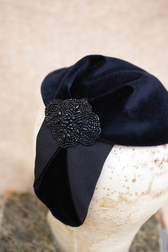 Vintage Black Corde\' Fascinator Headband Hat Black Hat Fascinator With Mini Veil Vintage 40s 50s Black  main image 4