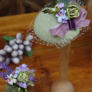 Provence lavender lilac green mint bridal headpiece fascinator corsage wedding accessoiries vintage bride bridesmaid silk fifties pastel image 2