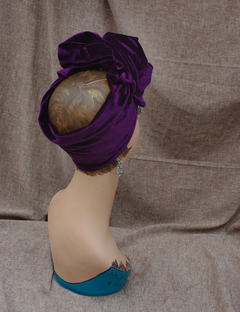 Urban Turban DIVA plum purple VELVET Headband Vintage fifties forties 40ties 50ties style Retro 1940 1950 Bow elegant extravagant retro image 5