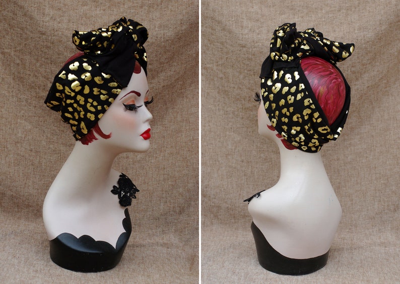 TURBAN gold schwarz Leo AFRICA // Animal Print Boho Stil Haarband Turbanband // Bandana URBAN Kopfschmuck ethnisch Bild 3