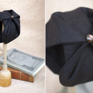 BLACK Half Hat pure linen Summer // Headpiece Vintage 30s 20s Art Deco // elegant Diva Look // Headband Fascinator black roaring accessories Perlmutt Knopf