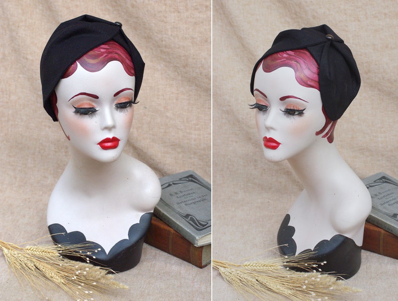 BLACK Half Hat pure linen Summer // Headpiece Vintage 30s 20s Art Deco // elegant Diva Look // Headband Fascinator black roaring accessories image 6