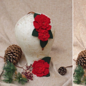 Weihnachten: Blüten Haarreif Wolle//eleganter Haarschmuck Kopfschmuck Alltag // Geschenk Idee Freundin Winter Mantel Fascinator Accessoires Zwei Teile /set of 2
