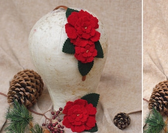 Navidad: diadema de flores de lana//elegantes accesorios para el cabello tocado todos los días // idea de regalo novia abrigo de invierno accesorios fascinadores