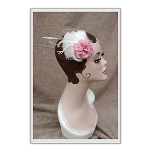 Bridal headpiece: dusky pink / mauve & ivory. Fascintor fot vintage bride or bridesmaid. Pink wedding colour. Customizable by Jazzafine image 1