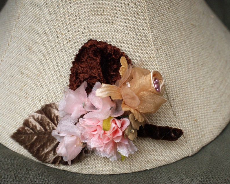 BOHO WEDDING Bridal accesories: Headband & Corsage // pale pink beige taupe // Original silk velvet Vintage // Brooch Headpiece Veil image 6