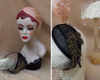 Headband with bird cage: ivory, peachy or black / swan lake style / Elegant vintage wedding style Art Deco 20s / bride bridal fascinator
