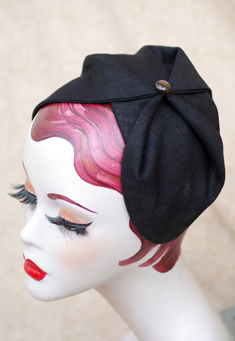 BLACK Half Hat pure linen Summer // Headpiece Vintage 30s 20s Art Deco // elegant Diva Look // Headband Fascinator black roaring accessories image 7