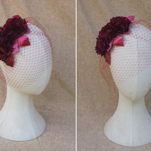 Voile court bordeaux, accessoires de cheveux pour mariée // rouge foncé bordeaux vieux rose rose style vintage mariage & baptême, élégant voile des années 50