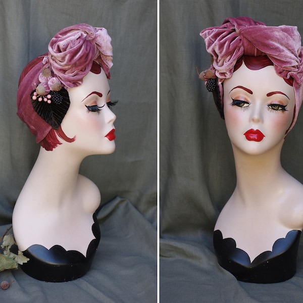 ALTROSA MAUVE Samt Turban // Malve Haarband  // Turbanband Rosenholz pink // Rosé Jugendstil Accessoires Vintage Puderrosa rosa // Jazzafine